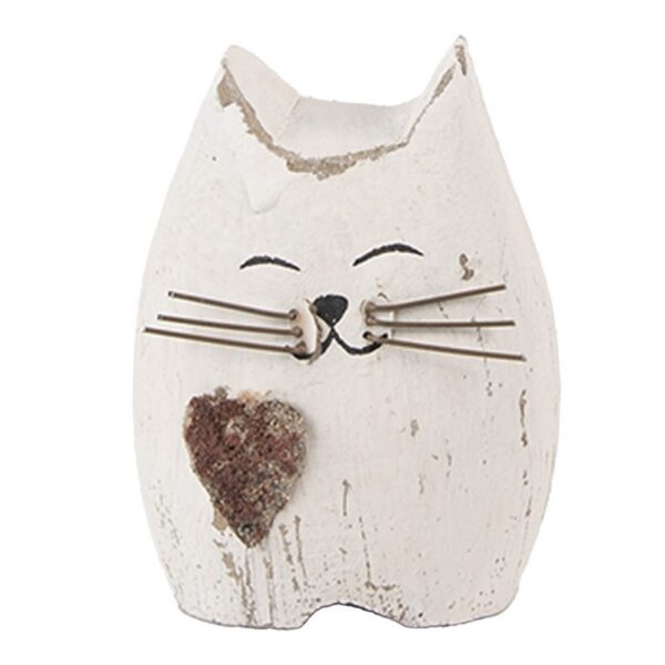 Decoratie Beeld Kat Wit/Bruin Hout