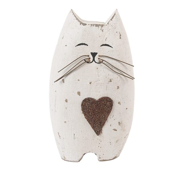Decoratie Beeld Kat Wit/Bruin Hout