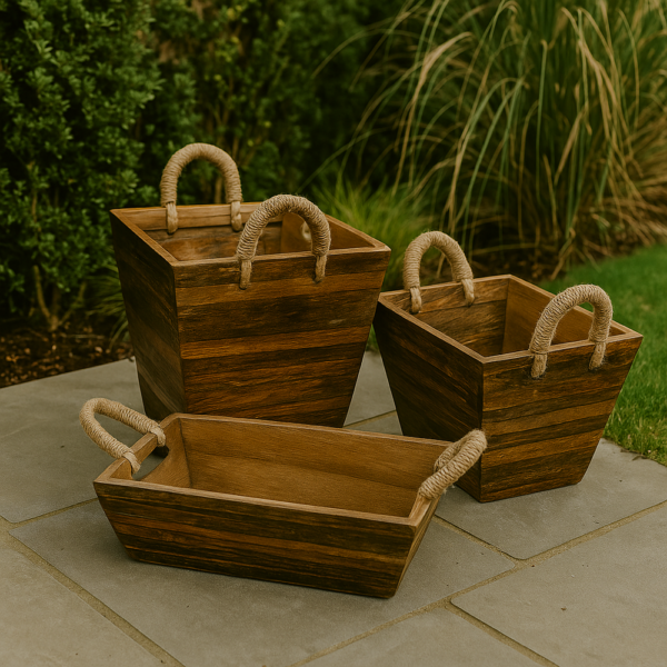 Set houten bakken met touw