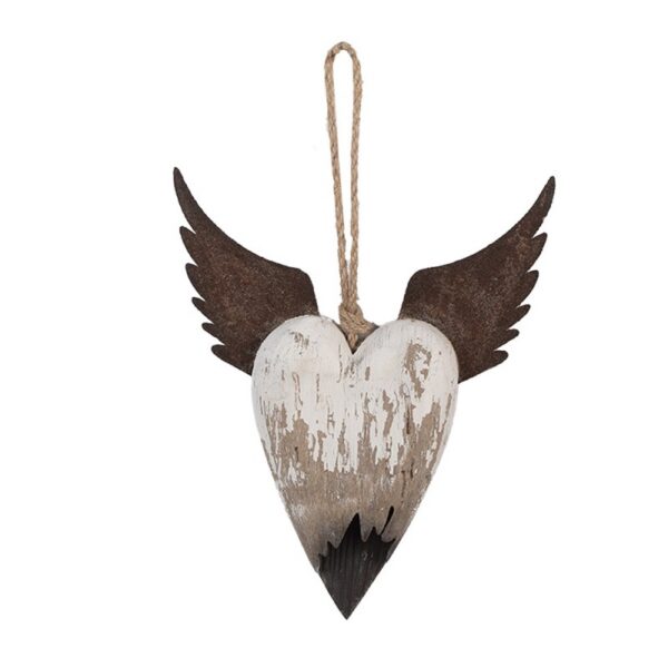 DECORATIE HANGER HART 18x3x22 CM WIT BRUIN HOUT