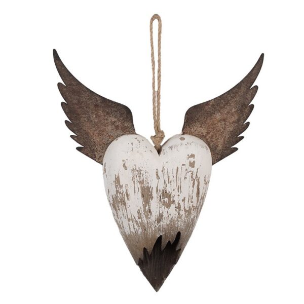 DECORATIE HANGER HART 25x4x30 CM WIT BRUIN HOUT