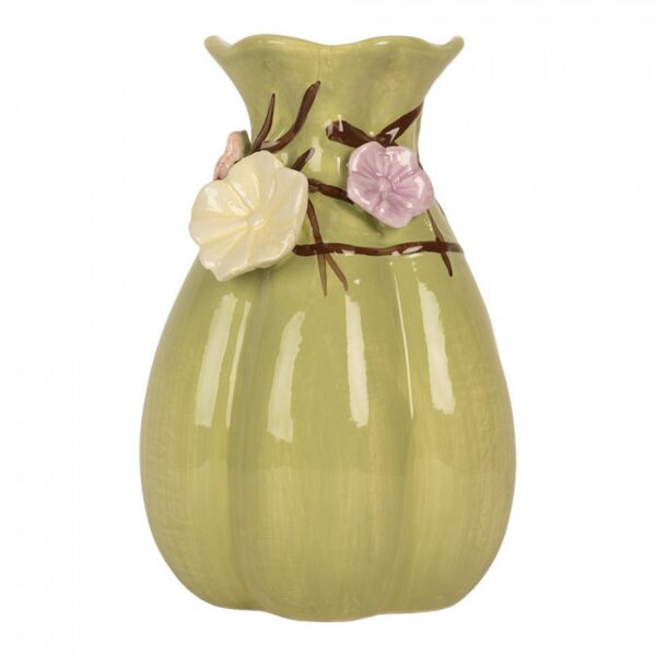 VAAS Ø 14×21 CM GROEN KERAMIEK BLOEMEN