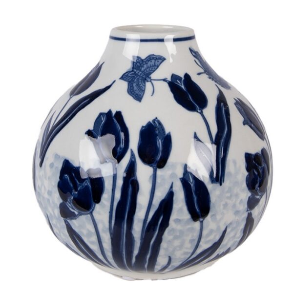 Vaas Ø 16×16 cm Wit Blauw Keramiek
