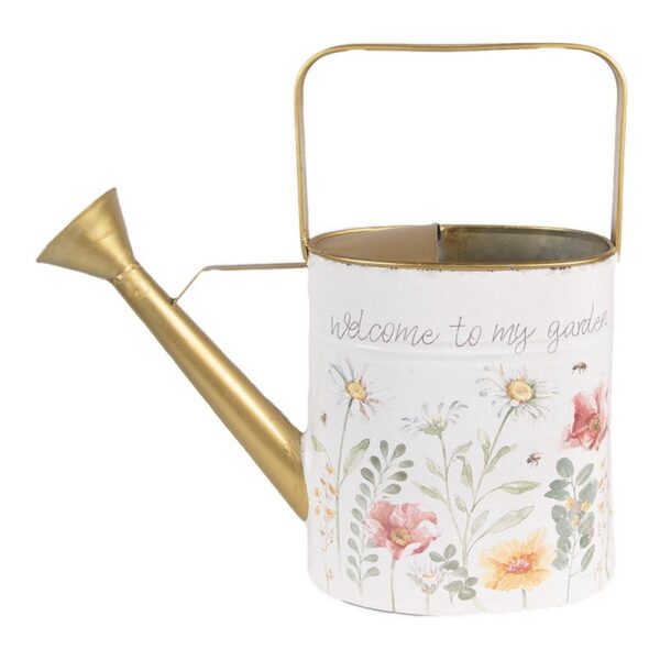 Clayre & Eef Decoratie Gieter 34x12x32 cm Wit Metaal Bloemen