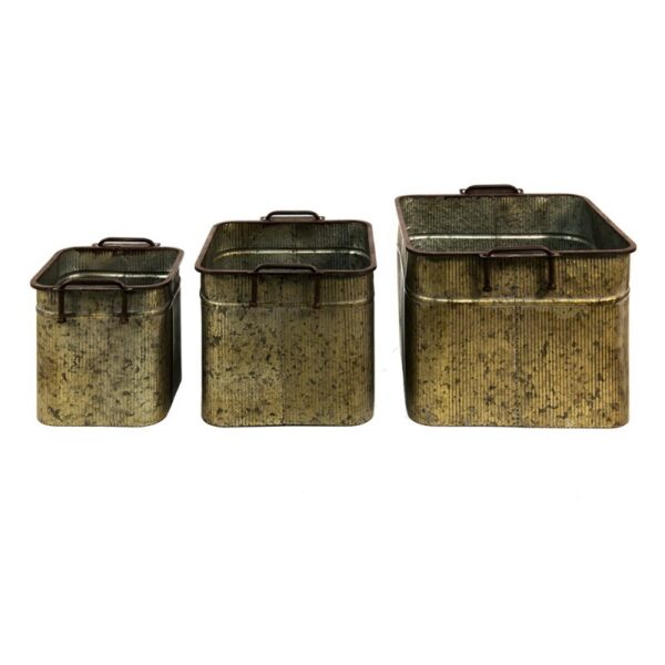 Clayre & Eef Decoratie Zinken Teil Set Van 3 42x38x28 cm Grijs IJzer Decoratie Emmer
