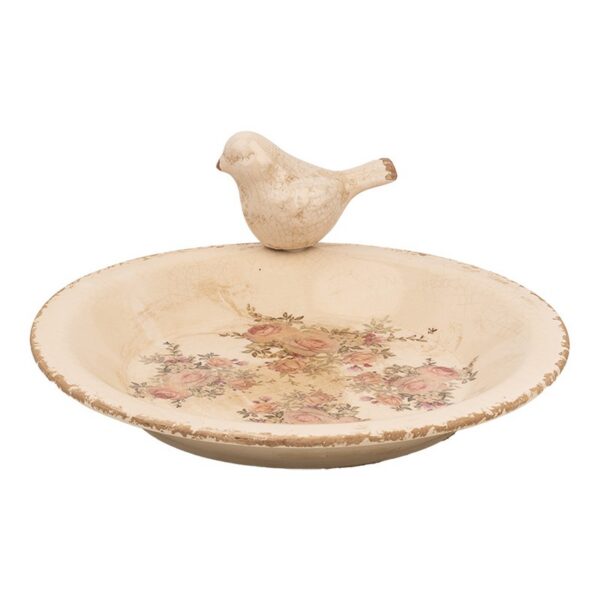 Clayre & Eef Vogelvoederbak Ø 26x10 cm Beige Keramiek