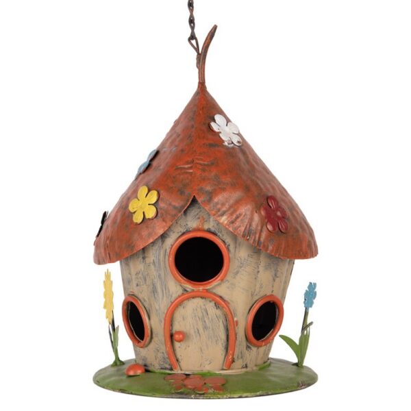 Clayre & Eef Vogelhuisje 17x27 cm Beige Rood Metaal