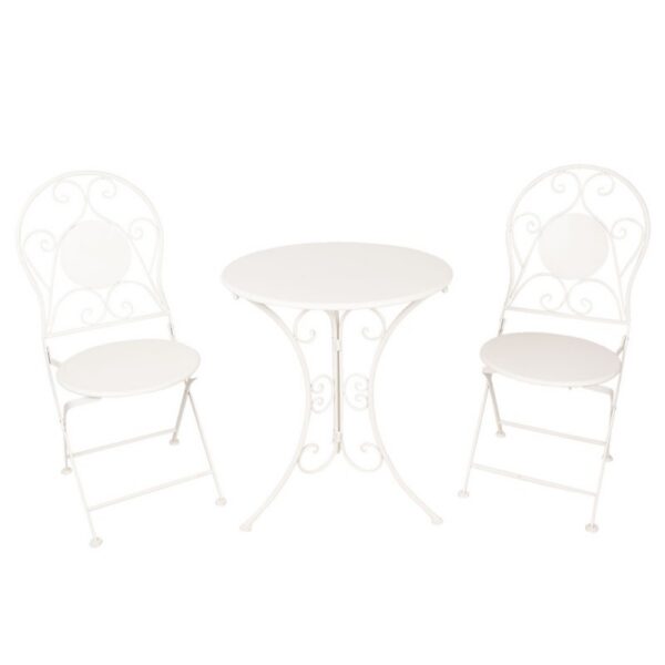 Clayre & Eef Bistroset Bistrotafel Met 2 Stoelen 3-delig Ø 60x70 Wit IJzer Balkonset
