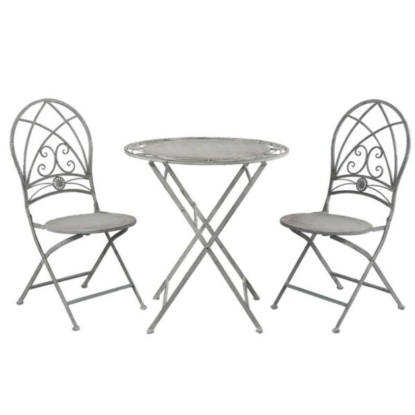 Clayre & Eef Bistroset Bistrotafel Met 2 Stoelen 3-delig Ø 70x76 cm Grijs IJzer Balkonset