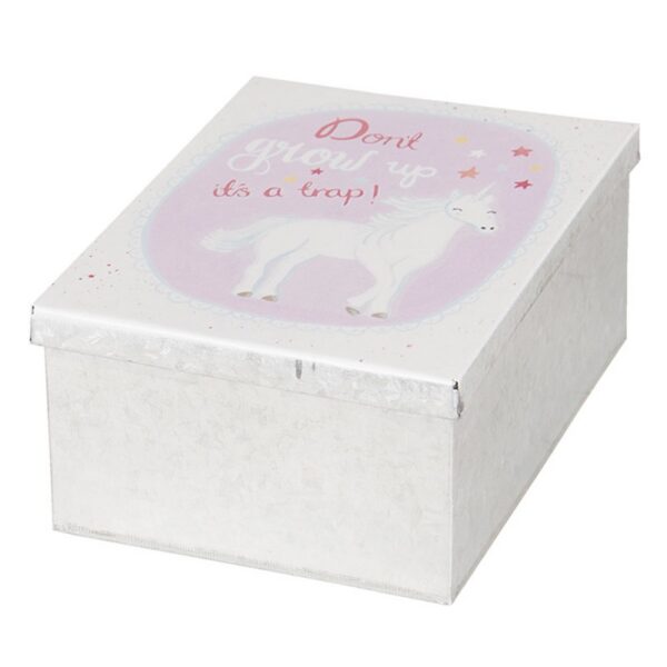 Blikken Bewaardoos 10X14X6 Cm Wit Roze Metaal Eenhoorn Voorraadblik