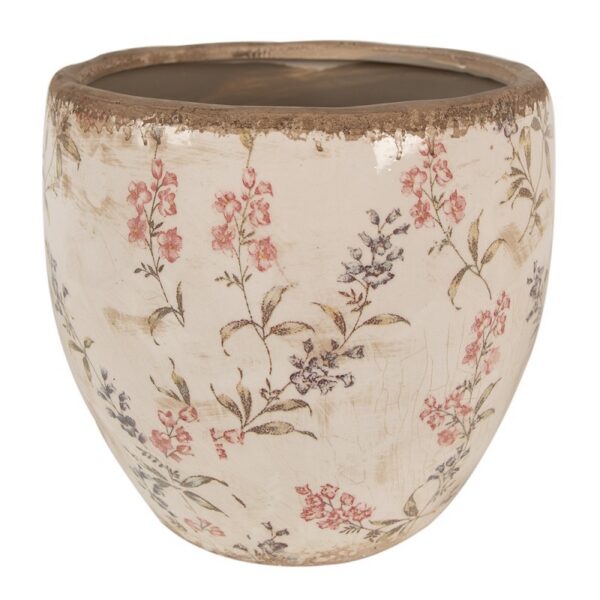 Bloempot Ø 18x17 cm Beige Roze Keramiek Bloemen Bloempot Binnen