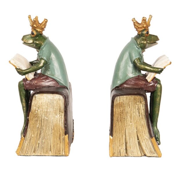 Boekensteunen Set Van 2 Cm Groen Bruin Polyresin Kikker Boekenhouders