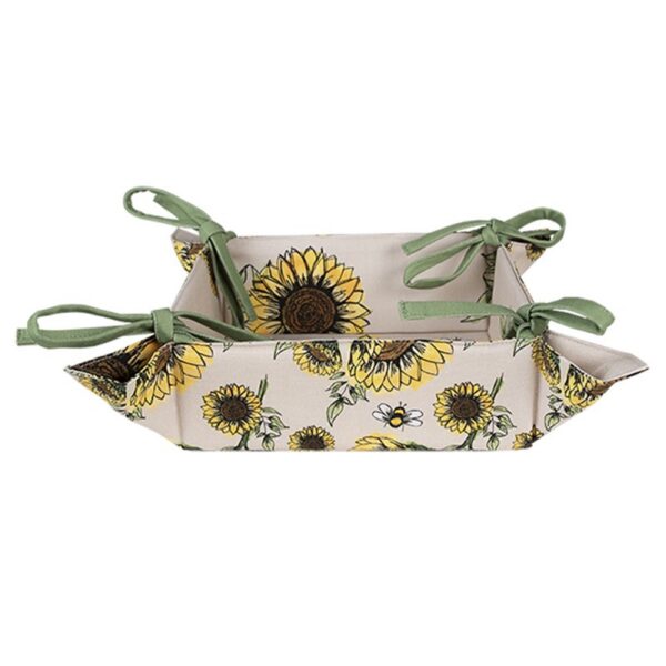 Broodmand 35x35x8 cm Beige Geel Katoen Zonnebloemen Broodmandje