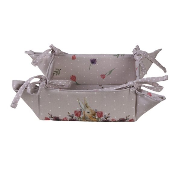 Broodmand 35x35x8 cm Beige Roze Katoen Konijn Bloemen Cadeau Keuken