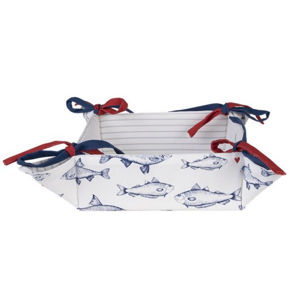 Broodmand 35x35x8 cm Wit Blauw Katoen Vissen Broodmandje