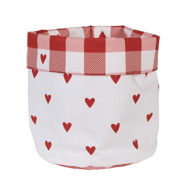 Broodmand Ø 15x16 cm Wit Rood Katoen Hartjes