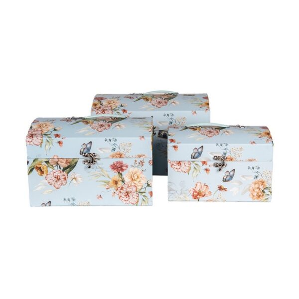 Decoratie Koffer Set Van 3 30x20x20 26x18x18 22x15x15 cm Blauw Karton Bloemen