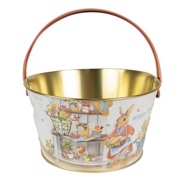 Decoratie Mand Ø 19x10 cm Wit Aluminium Konijn Emmer