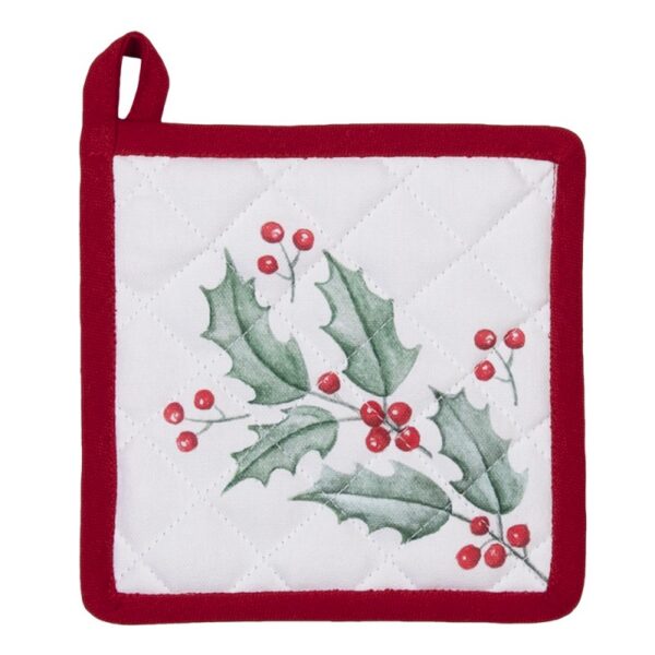 Kind Pannenlap 16x16 cm Wit Rood Katoen Hert Hulstbladeren Moeder Dochter