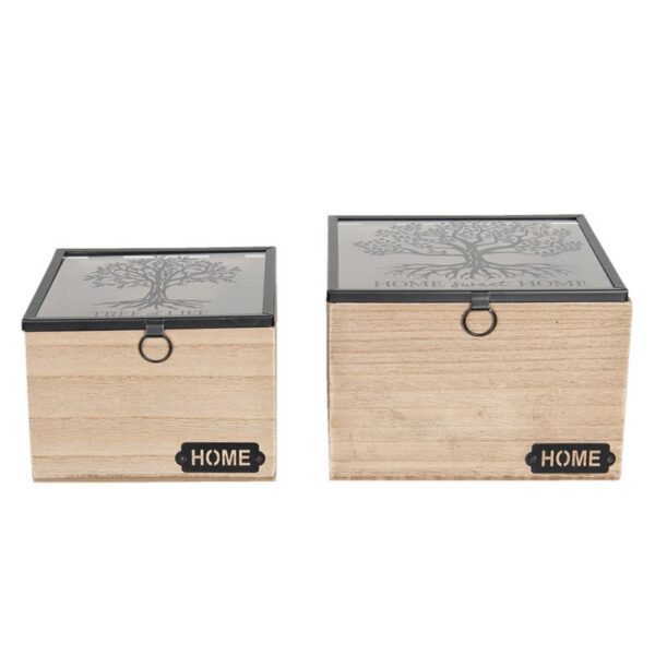 Opbergdoosje Set Van 2 18X18X12 Cm Bruin Mdf Opbergkist 8717459759503