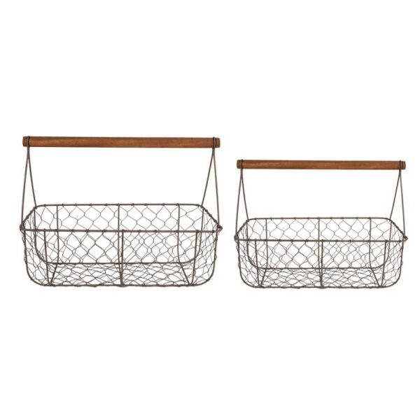 Opbergmand Set Van 2 36x17x12 27 cm Bruin Metaal Mand