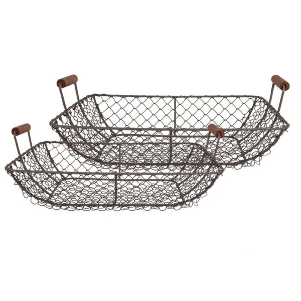Opbergmand Set Van 2 40x34x14 36x30x13 cm Bruin Metaal Keuken Mandjes