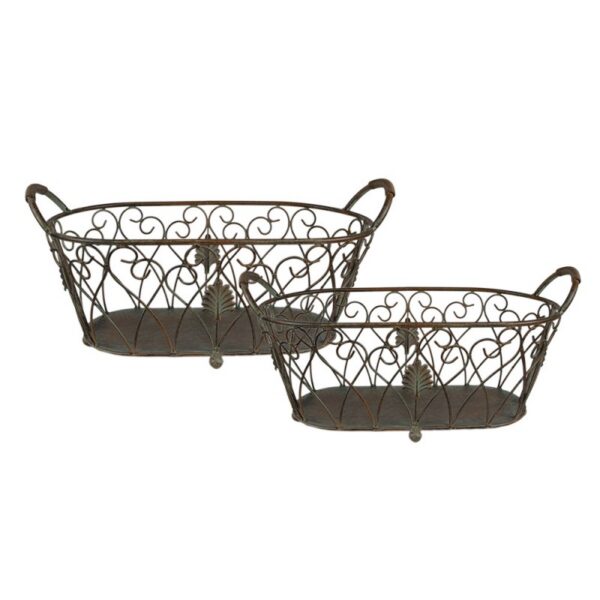 Opbergmand Set Van 2 60x30x26 49x23x22 cm Groen Bruin Ijzer Mand