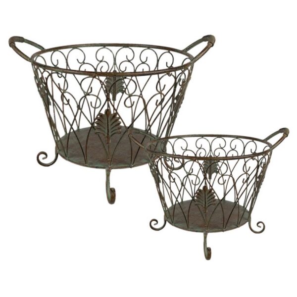 Opbergmand Set Van 2 Ø 41 cm Groen Bruin Ijzer Mand