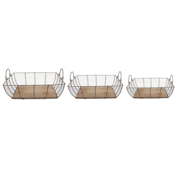 Opbergmand Set Van 3 35x25x11 cm Grijs Bruin Ijzer Mand