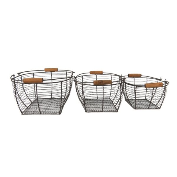 Opbergmand Set Van 3 35x26x14 cm Bruin Ijzer Mand