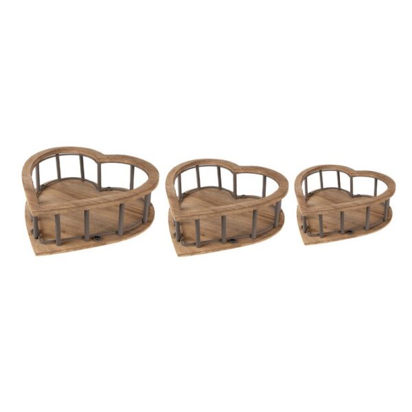 Opbergmand Set Van 3 Hart 33x33x10 Bruin Hout Mand