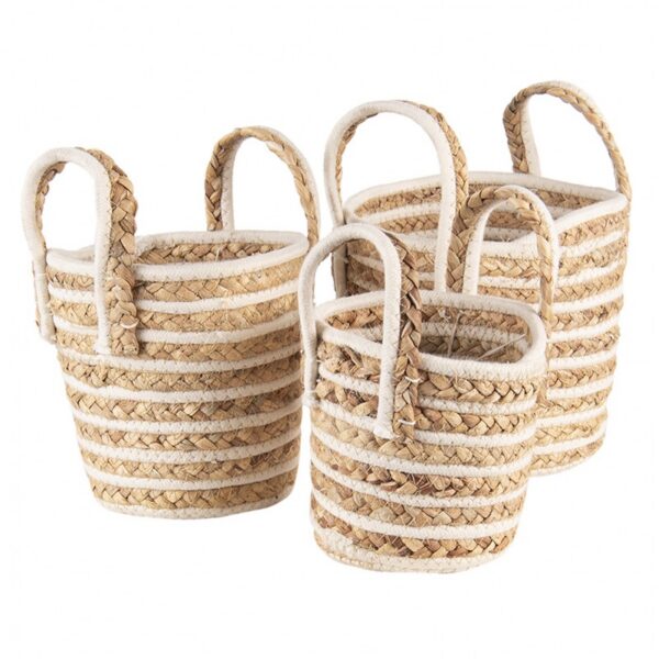 Opbergmand Set Van 3 O21x20 cm Beige Bruin Zeegras Mand