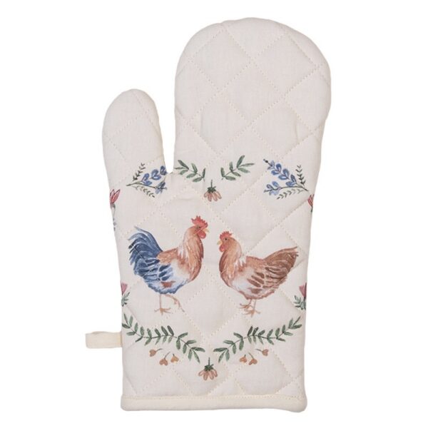 Ovenwant 18x30 cm Beige Blauw Katoen Kip en Haan Ovenhandschoen