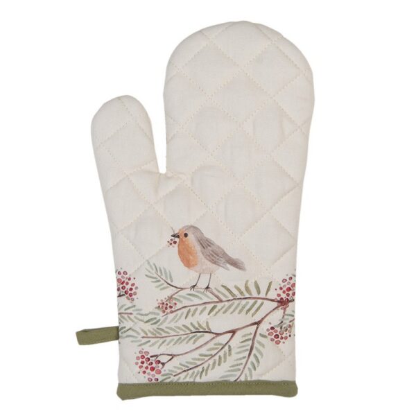 Ovenwant 18x30 cm Beige Groen Katoen Vogel Ovenhandschoen