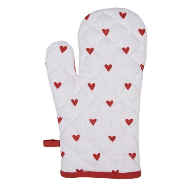 Ovenwant 18x30 cm Wit Rood Katoen Hartjes