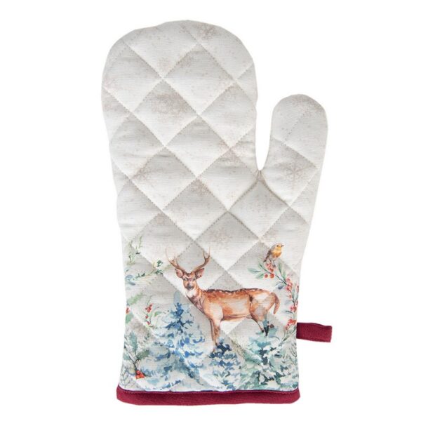 Ovenwant 18x30 cm Wit Rood Katoen Hert Ovenhandschoen