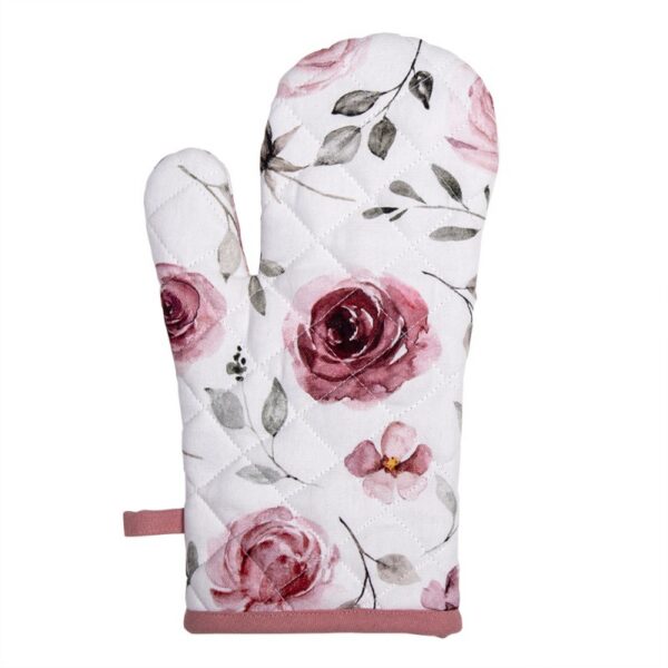 Ovenwant 18x30 cm Wit Roze Katoen Rozen Ovenhandschoen