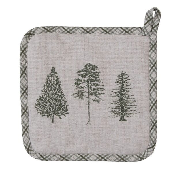 Pannenlap 20x20 cm Beige Groen Katoen Dennenbomen