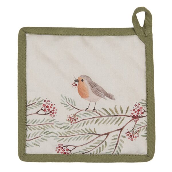 Pannenlap 20x20 cm Beige Groen Katoen Vogel Afgiet Pannenlap