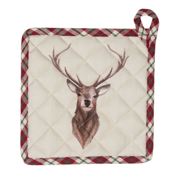 Pannenlap 20x20 cm Beige Rood Katoen Hert Afgiet Pannenlap