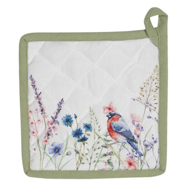 Pannenlap 20x20 cm Wit Groen Katoen Bloemen Afgiet Pannenlap