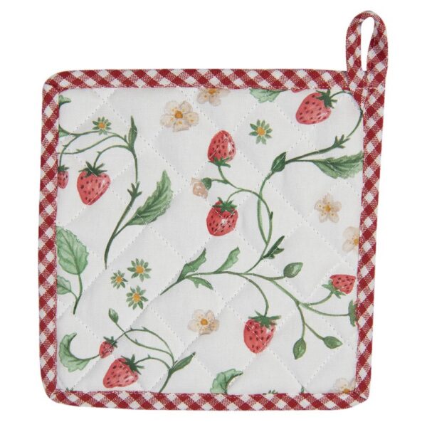 Pannenlap 20x20 cm Wit Rood Katoen Aardbeien Afgiet Pannenlap