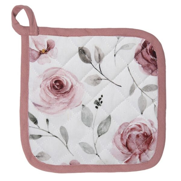 Pannenlap 20x20 cm Wit Roze Katoen Rozen Afgiet Pannenlap