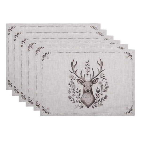 Placemats Set van 6 48x33 cm Beige Katoen Hert