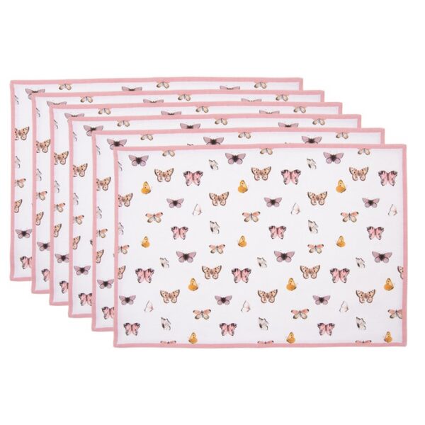 Placemats Set van 6 48x33 cm Beige Roze Katoen Vlinders Tafelmat