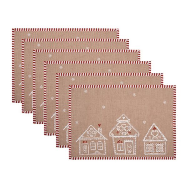 Placemats Set van 6 48x33 cm Bruin Katoen Gingerbread house