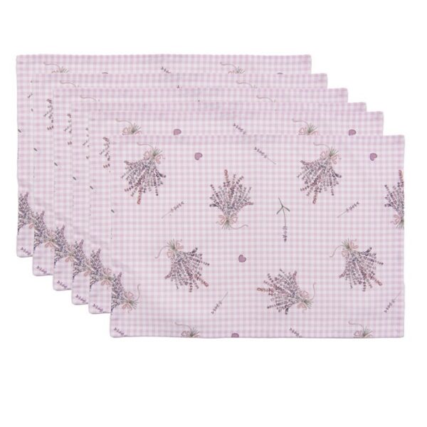 Placemats Set van 6 48x33 cm Paars Wit Katoen Lavendel Tafelmat