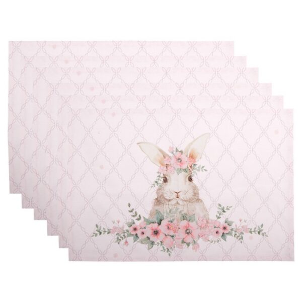 Placemats Set van 6 48x33 cm Roze Katoen Konijn
