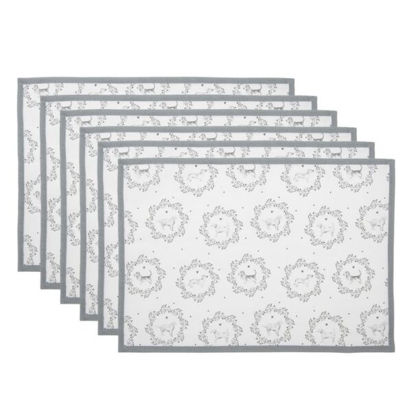 Placemats Set van 6 48x33 cm Wit Grijs Katoen Hond