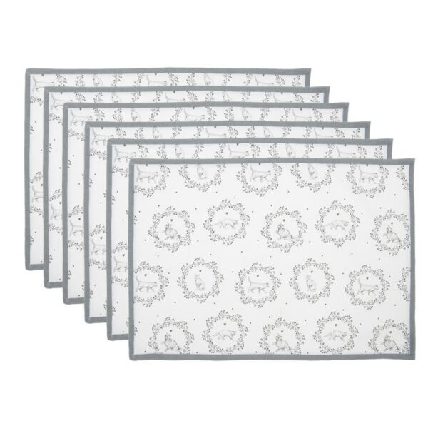 Placemats Set van 6 48x33 cm Wit Grijs Katoen Kat